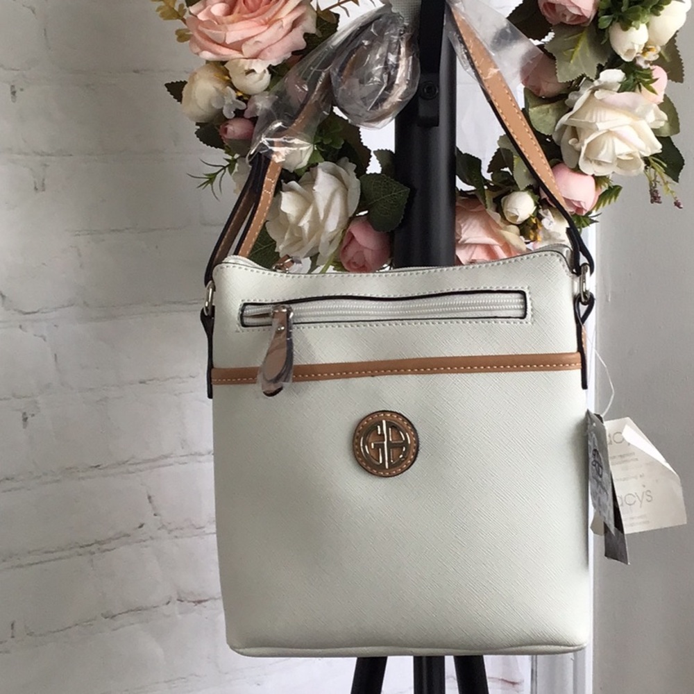 Giani Bernini White and Tan Crossbody Bag with Gold Hardware